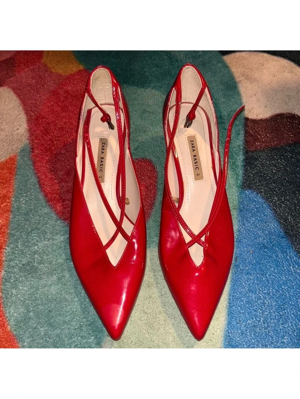 Zara Basic Red Patent Leather Kitten Heel Pumps